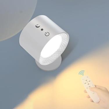 Imagem de Luminária de parede interna LED com controle remoto, luminária de parede regulável com bateria recarregável, arandela com controle de toque, iluminação de parede giratória de 360 graus para