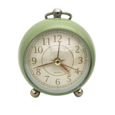 Imagem de Despertador digital, vintage, relógio de mesa de metal, anel de suspensão de 8,9 cm, despertador de cabeceira, estilo simples, silencioso com luz noturna para pessoas que dormem pesadas (verde)