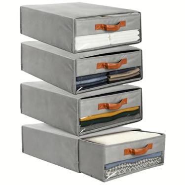 Imagem de Cididu Pacote com 4 organizadores de roupas de armário com gaveta, gavetas empilháveis de armazenamento com janela transparente, caixas de armazenamento de tecido dobráveis com alça para quarto e sala
