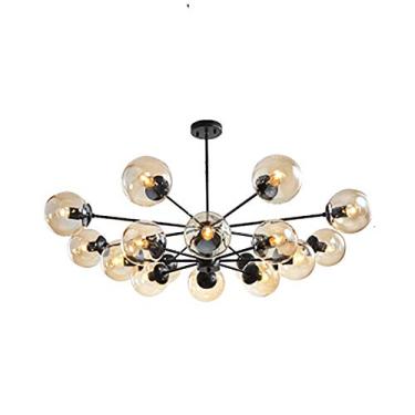 Imagem de Lustre moderno preto fosco semi embutido com abajur de vidro estilo meados do século 6 luzes decoração pendente conhaque