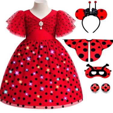 Imagem de ZZIHAN Fantasia de joaninha para meninas – vestido de princesa com asas, máscara, faixa de cabeça e brincos para crianças de 3 a 4 anos, presentes de aniversário de Halloween, cosplay - inspirado em