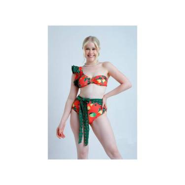 Imagem de Conjunto de biquíni LUSI Swimwear de cintura alta vermelho com verde p