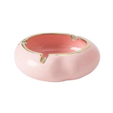 Imagem de Cinzeiro de ervas daninhas cinzeiro de luxo com luz de cerâmica nórdica, decoração redonda personalizada para casa e sala de estar, ornamentos de escritório cinzeiros para cigarros (Tamanho: A)