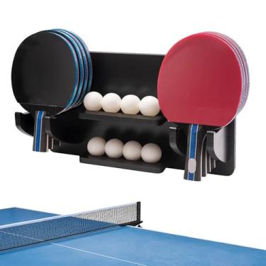 Imagem de humberboat Rack de armazenamento de ping pong, organizador de acessórios de pingue-pongue, suporte de parede para 6 raquetes, 6 raquetes e bolas de pickleball, exibição de raquete de tênis de mesa de