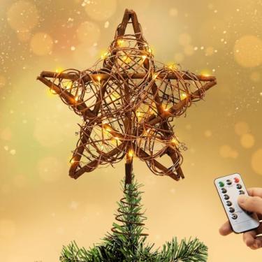 Imagem de Topo de árvore estrelada de LED com controle remoto, 50 luzes, cordão de 600 cm, design de vime, decoração de árvore de Natal