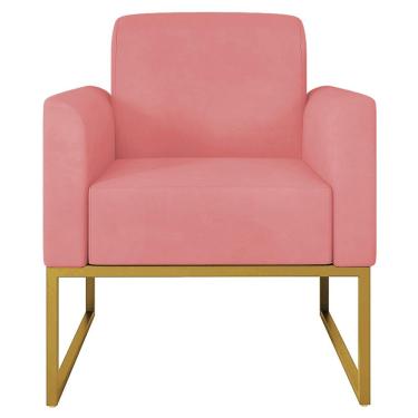 Imagem de Poltrona Decorativa Isabella Base Industrial Suede Rosê/Dourado - Gran Belo