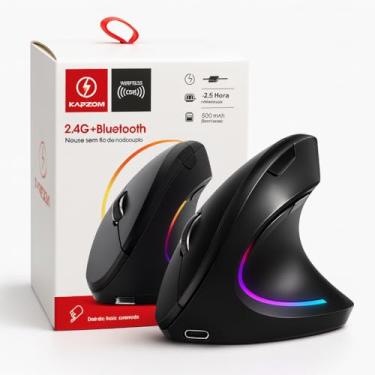 Imagem de Mouse Ergonômico Sem Fio Vertical Recarregável Silencioso ErgoTech® RGB - Reduz Dor no Pulso e Fadiga – Compatível com Windows, Mac, Notebook, PC – Preto, Design Ortopédico DPI Ajustável