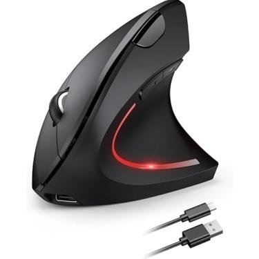 Imagem de Mouse Vertical Ergonômico, Sem Fio, 1600 DPI, Mouse Ortopédico Bluetooth 2.4G, 6 Botões, Posição da Mão Correta, Evita Inflamações no Pulso e Tendões, Trabalho, Jogos e Estudos, Recarregável USB