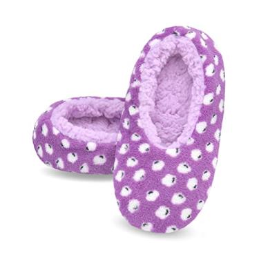 Imagem de DICUIRD Meias femininas com garras, felpudas com parte inferior antiderrapante, chinelos aconchegantes e felpudos, Estampa de nuvem roxa, 5-7.5