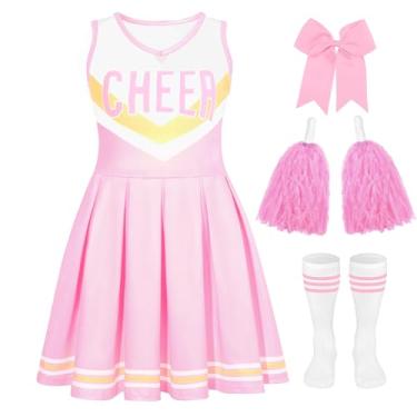 Imagem de CIFITERY Cheerleader Outfit Cheerleading Costume for Kids Halloween Dress Up Cheerleader Gifts (Pink cheerleader, 3-4 Years)