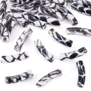 Imagem de Spritewelry 25 contas de tubo de acrílico para pulseiras, pulseira grossa preta com estampa de leopardo, contas de tubo curvo de acrílico para fazer joias, brincos, artesanato