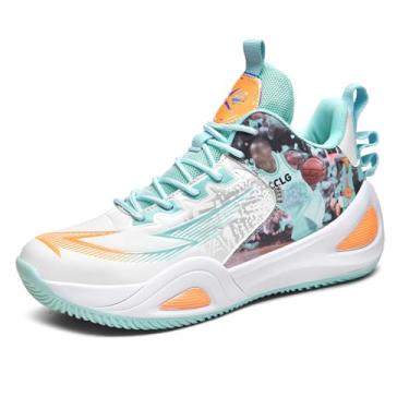 Imagem de Novetra Tênis de basquete masculino, leve, antiderrapante, com cadarço e absorção choque, cano médio, respirável, casual esportivo(Green,33 BR)