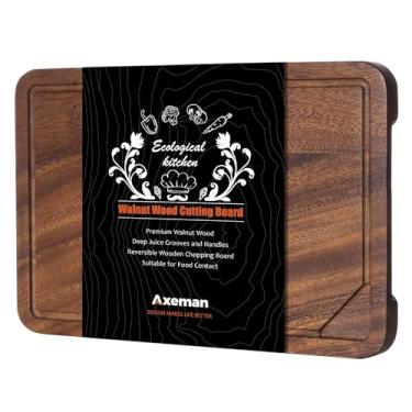 Imagem de Axeman Tábua de corte de madeira de nogueira com ranhura de suco para bancada de cozinha, tábua de cortar madeira tique-americana de nogueira preta, bloco de açougueiro para carne e legumes, 30 x 20