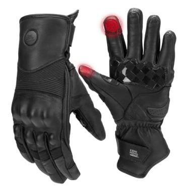 Imagem de KEMIMOTO Luvas masculinas de couro de inverno para motocicleta, luvas quentes com proteção das juntas, tela sensível ao toque para motocicleta, motobike, quadriciclo, UTV, preto