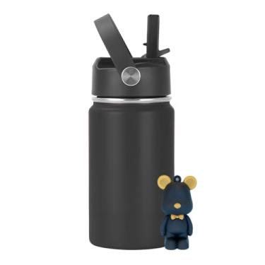 Imagem de Garrafa Térmica Infantil Inox 350ml com Canudo, Alça e Antivazamento | Acompanha Chaveiro 3D (Preto)