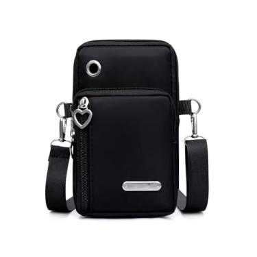 Imagem de Bolsa transversal pequena para mulheres - Mini bolsas de telefone com alça transversal e carteira - bolsa de braço de nylon, Preto, Small