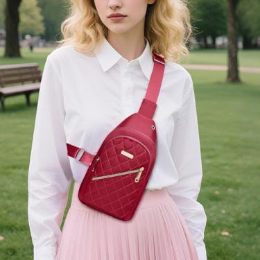 Imagem de Mochila tiracolo para homens e mulheres, mochila de peito com alça ajustável e bolso com zíper para viagem, caminhada, academia, Vermelho, Small