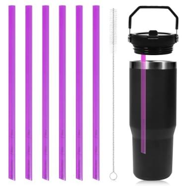 Imagem de 6 canudos de substituição para copo Stanley IceFlow de aço inoxidável de 850 g, canudos de plástico reutilizáveis compatíveis com Stanley IceFlow 1,134 g Copo Stanley Flip Straw Acessórios (roxo)