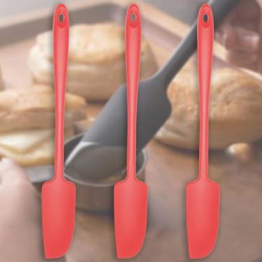 Imagem de Espátula de frasco de silicone, raspador de borracha pequeno, espátulas de silicone resistente ao calor, sem costura, panelas não grudadas, 28 cm, pacote com 3, vermelho