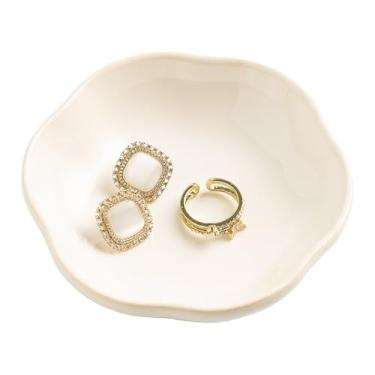 Imagem de Prato de anel de cerâmica, flor, suporte de joias, bandeja fofa de joias, travessa, pequena bandeja decorativa para chaveiro, decoração de quarto, estética para mãe, melhor amiga, irmã (branco)