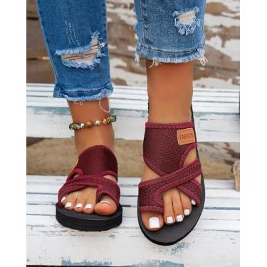 Imagem de Sandálias femininas leves com sola de espuma – Pantufas casuais de praia de bico aberto plus size com conforto na nuvem para pés largos, Vermelho, 34