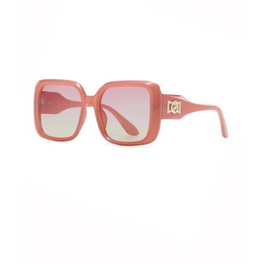 Imagem de Óculos de sol femininos grandes polarizados, óculos de sol modernos, óculos escuros quadrados grandes para dirigir golfe férias SY6098, Armação rosa | Lente rosa-amarela