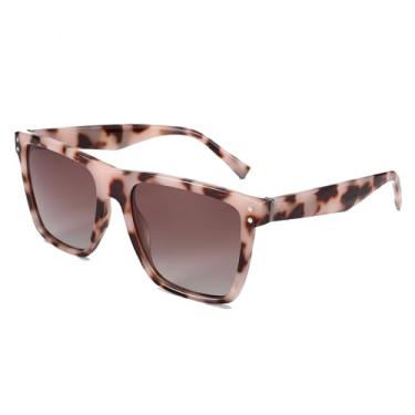 Imagem de Óculos de sol masculino feminino polarizado grande retrô armação quadrada, Dégradé marrom leopardo bege brilhante, 53MM