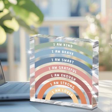 Imagem de Rainbow Affirmations Placa acrílica saúde mental decoração de mesa de escritório psicólogo presentes motivacionais motivacionais conscientização terapeuta acessórios de mesa de escritório placa