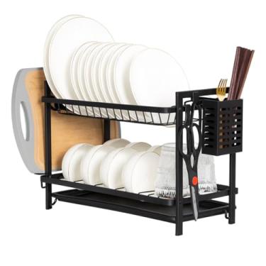 Imagem de Escorredor de Louça Completo em Aço Carbono Preto com Suporte para Pratos, Copos, Talheres, Tábuas e Facas – Design Moderno, Bandeja Coletora e Antiderrapante