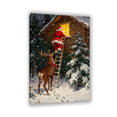 Imagem de Arte de parede de Natal, boneco de neve, decoração de parede, Papai Noel, olhando pela janela, pintura de natal de inverno, para sala de estar, quarto, Papai Noel, tela, imagens de Natal, decoração de