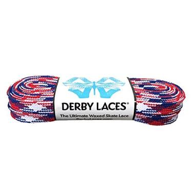 Imagem de Derby Laces Cadarços vermelhos brancos azuis - planos, 10 mm de largura, para botas, patins, Roller Derby, hóquei e patins no gelo (45 polegadas / 114 cm)
