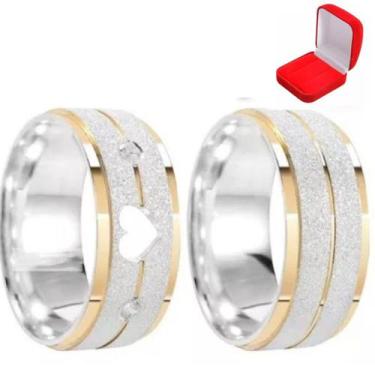 Imagem de Alianças Prata Namoro Casamento Coração Compromisso Vazado Noivado Lar