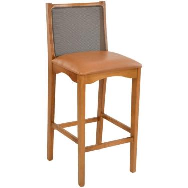 Imagem de Banqueta Toscana Madeira Maciça Carvalho Tela Marrom Corino Caramelo