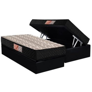 Imagem de Conjunto Box Baú Solteiro: Colchão Molas Paropas D28 Pasquale Black + Base Crc Suede Bl...