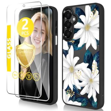 Imagem de Capa para Samsung Galaxy A15 5G com protetor de tela de vidro temperado [proteção de alta qualidade] Capa transparente de TPU fino e policarbonato rígido, design elegante e fofo com estampa floral
