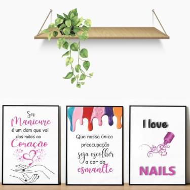 Imagem de Kit 03 Quadros Decorativos Manicure e Beleza  Salão, Estúdio ou Espaço