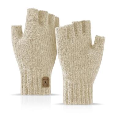 Imagem de JUNRUI Luvas sem dedos, luvas de malha quentes de inverno de meio dedo, para trabalhar, correr, andar de bicicleta, dirigir para homens e mulheres