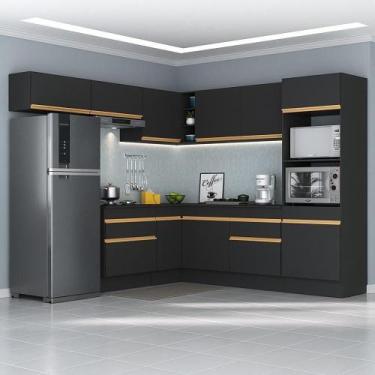 Imagem de Cozinha Completa De Canto Mp2105 Com Armário E Balcão Preta - MULTIMOV