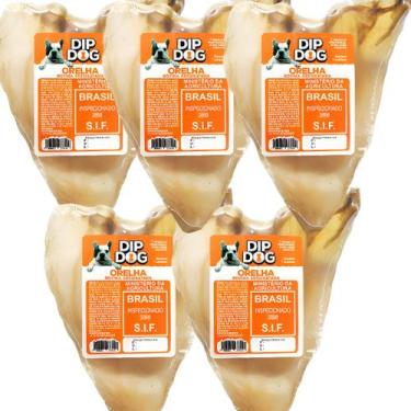 Imagem de Kit 5 Mordedor Pet Para Cães Orelha Bovina Natural Dip Dog Cor Marrom,