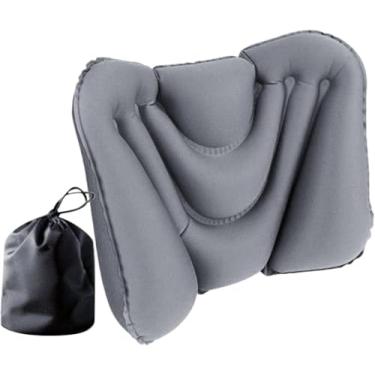 Imagem de Travesseiro inflável ultraleve, almofadas de viagem compactas portáteis, suporte lombar, compressível e dobrável, para acampamento/caminhada/uso ao ar livre, Cinza, 17x12"