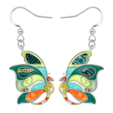 Imagem de BAMAY Brincos de borboleta feitos à mão em liga metálica, berloques esmaltados, rosto de caveira assustadora, esqueleto, temática de Halloween, joias estilosas, boho, presentes de borboleta para