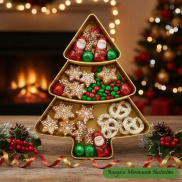 Imagem de Bandeja Petisqueira - Árvore de Natal - Dourada - Valor Unitário - Fes