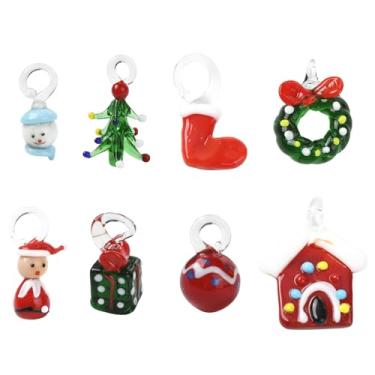 Imagem de UR URLIFEHALL 8 peças de pingentes de vidro para decoração de Natal, 8 estilos, boneco de neve, Papai Noel, árvore de Natal, pingentes para pulseira DIY, colar, brincos, fabricação de joias