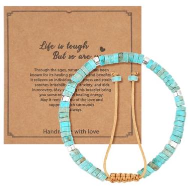 Imagem de LumaBria Pulseira feminina Crazy Agate - Joias de cordão elástico feitas à mão com detalhes em pedra natural banhada a ouro ecológico - Presente boêmio exclusivo para melhores amigas irmãs - Terroso