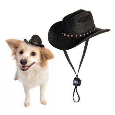 Imagem de Qiufruit Chapéu de cowboy para animais de estimação para cães e gatos, bonés de Halloween, mini chapéus de caubói fofos fantasias de cosplay para filhotes e gatinhos (preto)