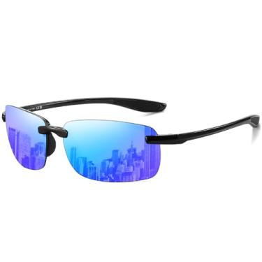 Imagem de DUCO Óculos de sol esportivos para homens e mulheres, armação leve sem aro, óculos de sol polarizados, corrida, pesca, dirigir DC6003, Armação preta, lente azul Revo, common