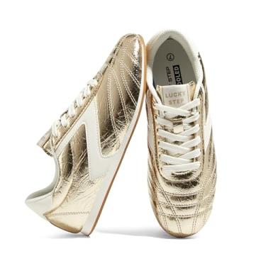 Imagem de LUCKY STEP Tênis feminino leve e moderno, sola fina, atlético, casual, corrida, academia, treino, confortável, tênis de caminhada, Ouro claro/bege, 37