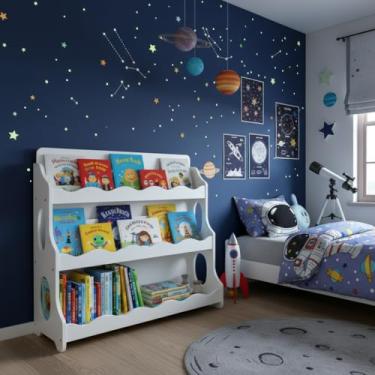 Imagem de AMMEHOELA Estante de livros infantil Montessori de madeira, design holandês, 3 camadas, branco