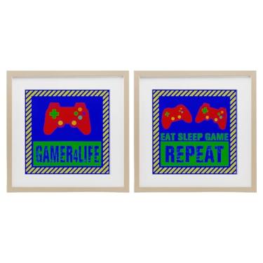 Imagem de Stupell Industries Jogo de impressão emoldurada de bétula de 2 peças com citações de gamer com listras, design por Marcus Prime, 40,6 x 40,6 cm