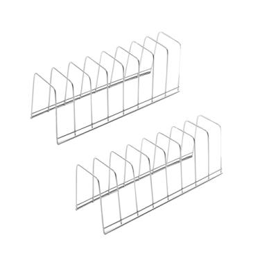 Imagem de SzxingFo Escorredor de louça, armazenamento de balcão de cozinha, suporte de tampa de panela de aço inoxidável, organizador de talheres, prateleira de secagem de tábua de corte de 8 compartimentos ou